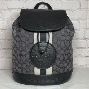 Coach Signature C’s Black and Gray Canvas and Leather Backpack MSRP $450 NWT